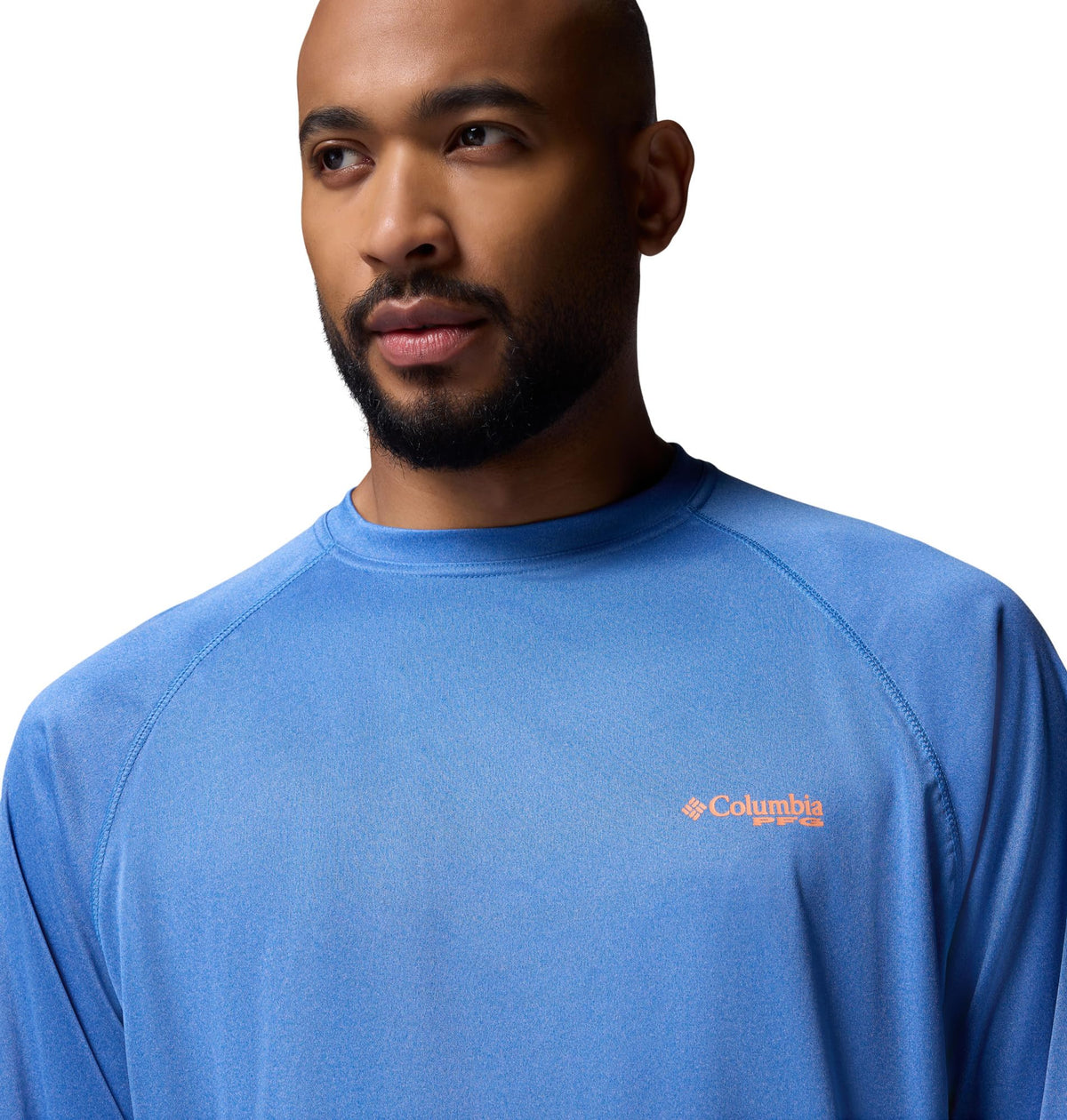 Columbia Men's PFG Terminal Tackle Long Sleeve Fishing Shirt, Vivid Blue Heather/Bright Nectar Logo, 1X