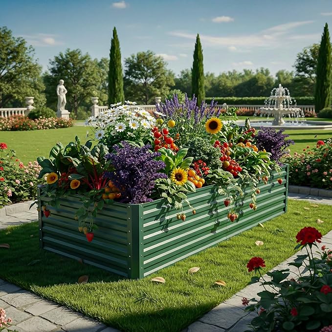 YITAHOME 6x3x2ft Large Raised Garden Bed Kit, Galvanized Metal Planter Box with Gloves, Support Rod, Outdoor Above Ground Planters for Plants, Vegetables, Flowers, Green