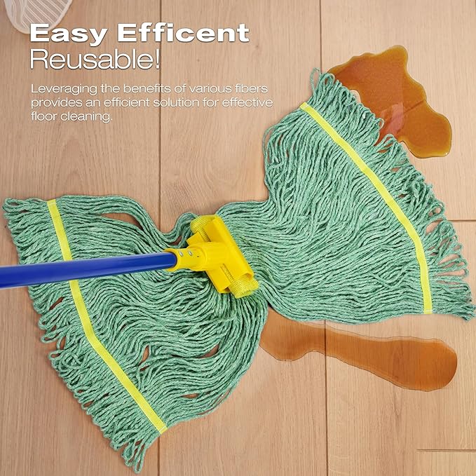 Matthew Cleaning 3Pcs 5'' Headband White&Orange&Green Medium Commercial String Mop Heads, Loop-End Mop Head Replacement, Heavy Duty Industrial Washable&Reusable Mop Refills for Residential& Warehouse