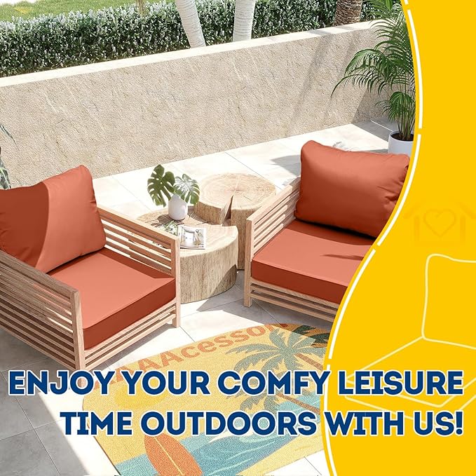 AAAAAcessories Outdoor Seat Cushions for Chairs, Fade-Resistant, Waterproof Patio Furniture Replacement Cushions, 23.5" x 25.5" x 5" + 23.5" x 19", Rust