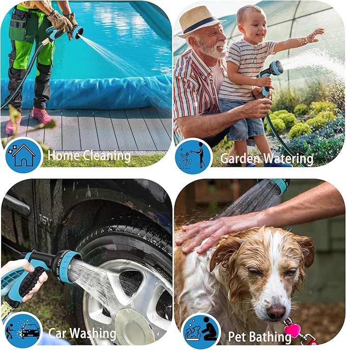 Non-expanding Garden Hose, Leak-Proof Multi-Layer Outdoor Not Knotted Water Hose with Solid Brass Connectors Fittings for Lawn Car Watering Plants Cleaning, Black-Blue (Black-Blue, 50FT)