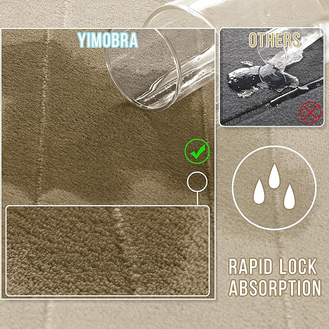 Yimobra Long Bath Mat 44"x24", Super Soft Quick Dry Memory Foam Bathroom Rug, Water Absorbent, Non Slip Backing Machine Washable for Tub Shower, Thick Comfort Support, Pale Khaki
