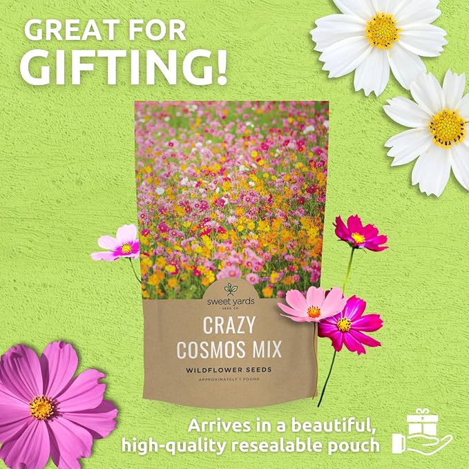 Bulk Cosmos Seeds Wildflower Mixture - 5 Pounds - Over 400,000 Seeds - Pink, Yellow, Orange, Red, Purple and White Mixed Species!
