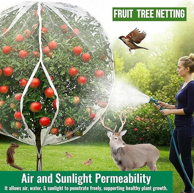 1 Pack 13.2×13.2Ft Extra Large Drawstring & Zipper Fruit Tree Netting Cover - Reusable Bird Netting for Blueberry Bushes, Anti-Cicada/Deer/Squirrel Large Plant Protection Net