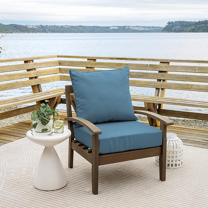Arden Outdoor Foam Deep Seat Cushion Set (2-Pack), 24x24, Premium High-Density Foam, Never Flattens, Weather-Proof for Patio Chair Sofa Couch, French Blue Texture