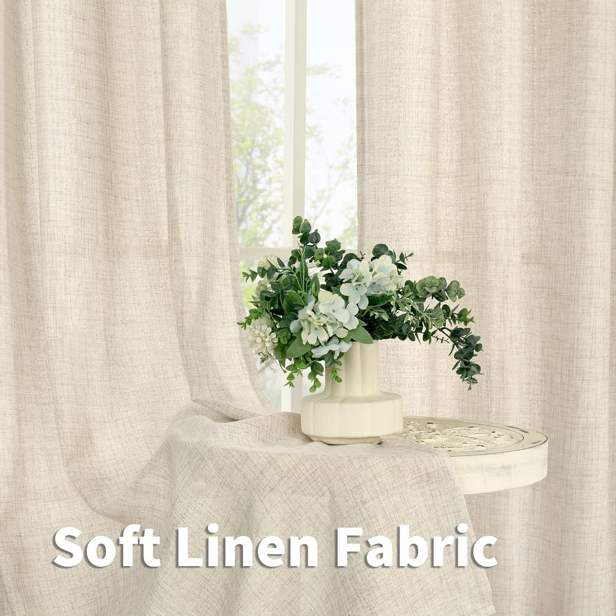 YoungsTex Extre Long Linen Curtains 102 Inch Length for Living Room, Semi Sheer Window Drapes with Rod Pocket Back Tab Light Filtering for Farmhouse Bedroom, 2 Panels, 52 X 102 Inch