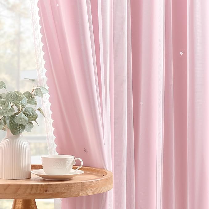 XiDi Pink Curtains for Bedroom, Girls Room Blackout Curtains, Kids Room
