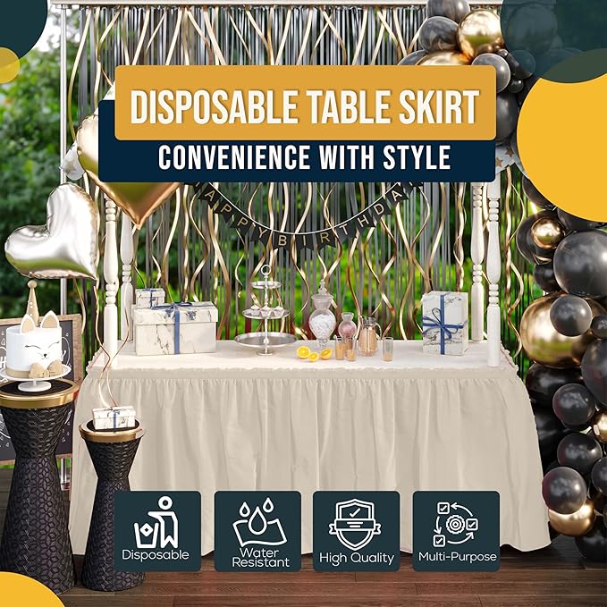 Exquisite Ruffle Table Skirt Ivory 6 Pack 14 Ft Long Table Skirts for Rectangle Tables 6ft Plus or Round Tables Skirts with Adhesive Strip for Gender Reveal Decor & Happy Birthday Parties