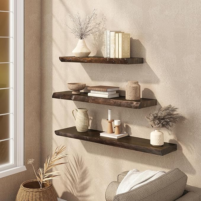 Floating Shelves Set of 2, Solid Elm Wood Wall Shelves 32 Inch