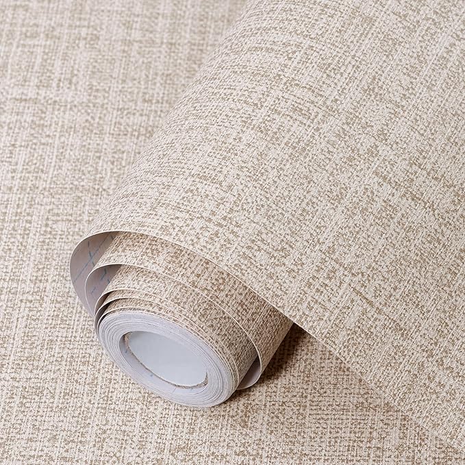 Khaki Grasscloth Peel and Stick Wallpaper 17.3"x160" Faux Linen Textured