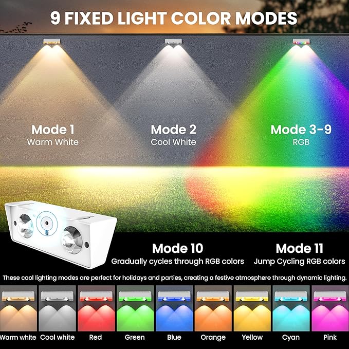 SOLPEX Solar Fence Lights Outdoor, 9 Fixed Colors ＆ Color Changing Fence Solar Lights Outdoor Waterproof IP65, LED Deck Lighting for Backyard Wall Step Patio Railing Pool Porch (8 Pack)