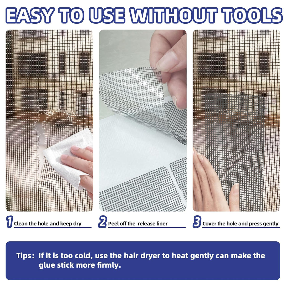 KING MOUNTAIN Grey Window Screen Repair Patch, 20Pcs 4" x 4" Heavy Duty Screen Repair Tape for Window Screen and Screen Door Tears Holes,Strong Adhesive & Waterproof Window Screen Repair Kit