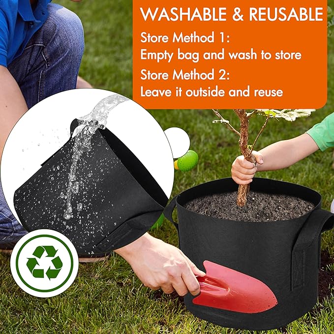 Gardzen 6-Pack 10 Gallon Grow Bags, 300G Thickened Nonwoven Fabric Pots with Handles, Heavy Duty Aeration Plant Bags for Gardening and Container Growing
