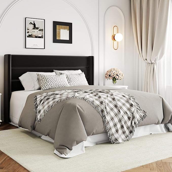 Allewie Full Size Velvet Lift Up Storage Bed, Modern Wingback Headboard, Hydraulic Support, No Box Spring Needed, Black