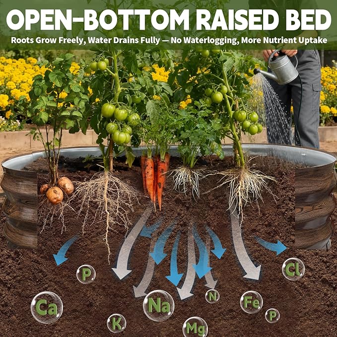 Galvanized Raised Garden Bed Outdoor, Large Raised Bed for Gardening, 6x3x1ft Oval Metal Planter Box for Vegetables, Fruits, Flowers, Dark Brown Wood Grain