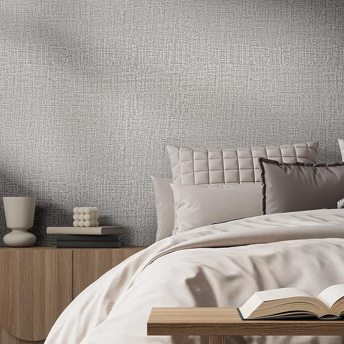 WADILE Grasscloth Peel and Stick Wallpaper 23.6in x 236in, Textured Contact