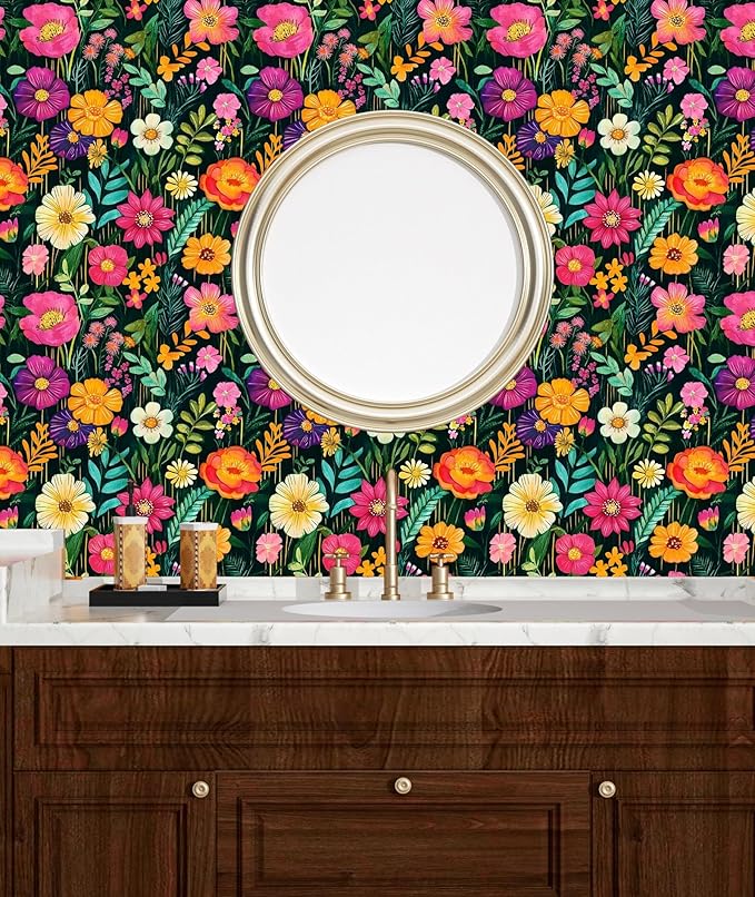 BOKEBEVE Watercolor Floral Wallpaper Peel and Stick Colorful Contact Paper