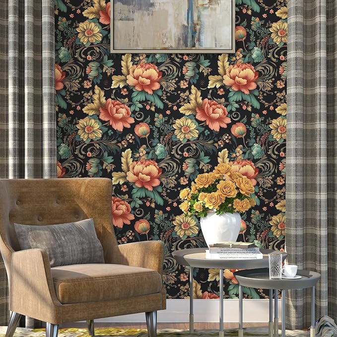 BOKEBEVE Extra Long Colorful Floral Peel and Stick Wallpaper Boho Vibrant