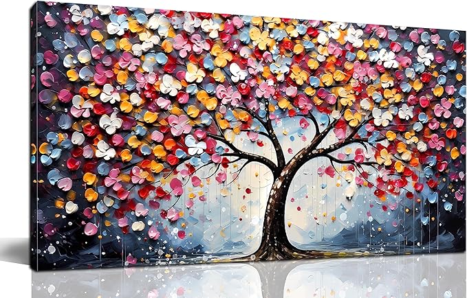 Zoyotago Large Canvas Wall Art Colorful Flower Tree Picture Gray Backgrounds Canvas Prints Ready to Hang for Bedroom Living Room Size 24x48