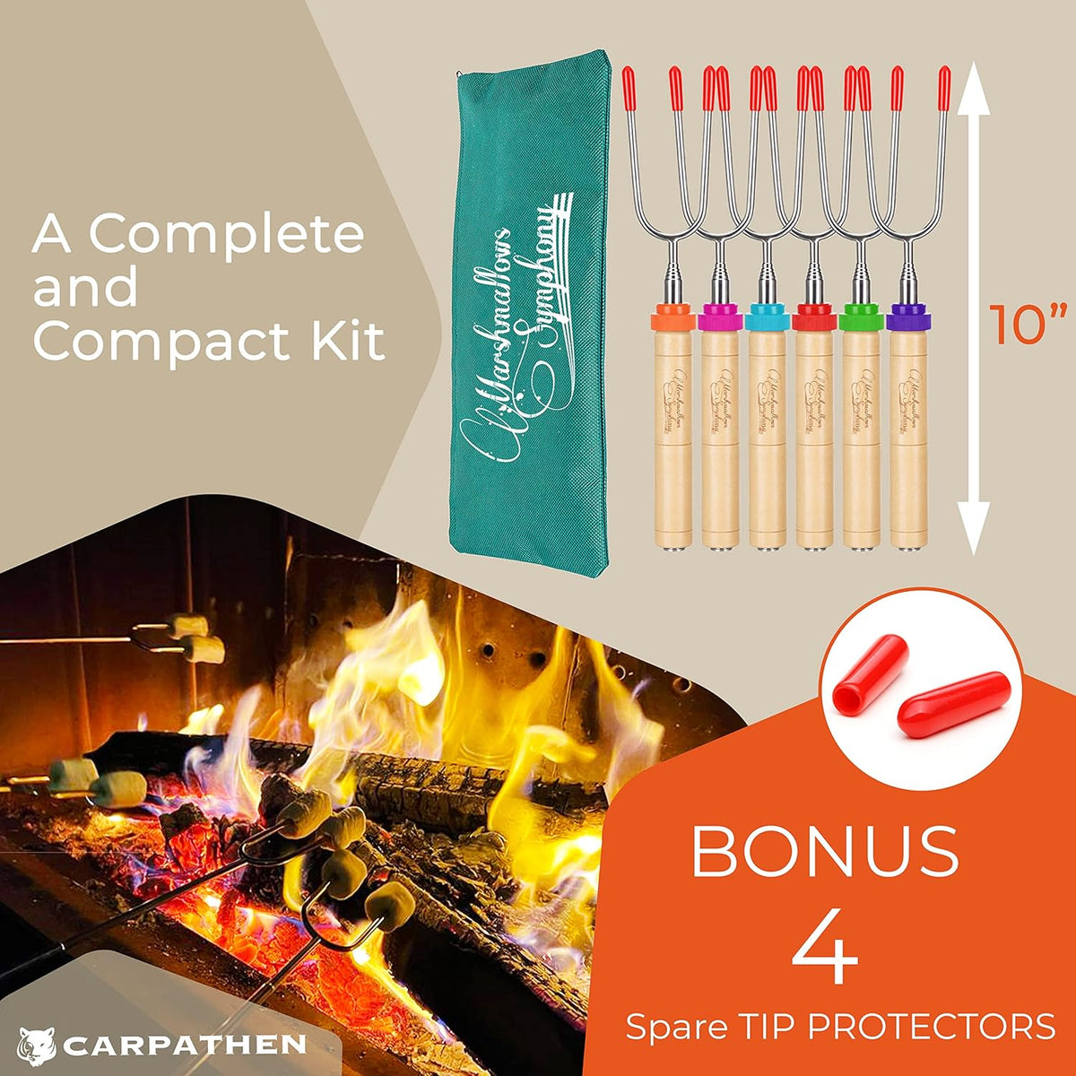 Premium Telescoping Marshmallow Roasting Sticks - Set of 6 Extra Long Smores Sticks for Campfire & Fire Pit