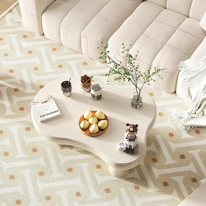 Coffee Table- Cloud Coffee Table, Unique Irregular Living Room Tables, Modern Cute Tea Tables with 3 Sturdy Legs for Apartment Nursery Indoor, Easy Assemble& Clean