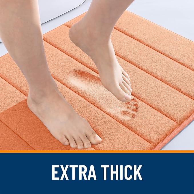 OLANLY Memory Foam Long Bathroom Rugs Runner 47x17, Super Soft Absorbent Bath Mat, Quick Dry, Machine Washable Shower Floor Rugs, Bathmat Carpet, Bathroom Home Decor Accessories, Peach