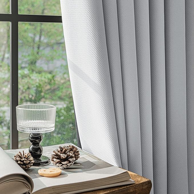 FMFUNCTEX 100% Light Grey Blackout Curtains