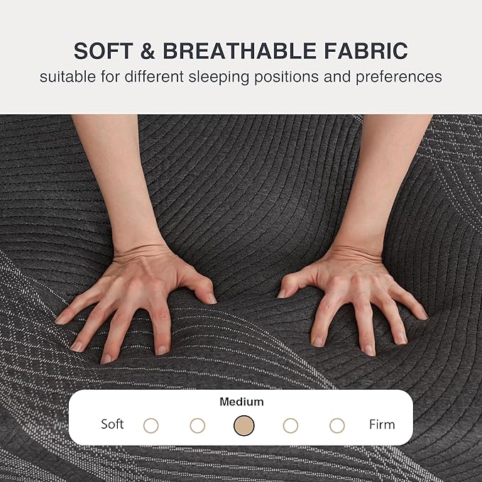 Queen Mattress 12 Inch Charcoal Memory Foam in a Box, CertiPUR-US Certified, Fiberglass Free, Gel Double Mattress, Made in The USA of US Foam, 80" × 60" × 12", Medium
