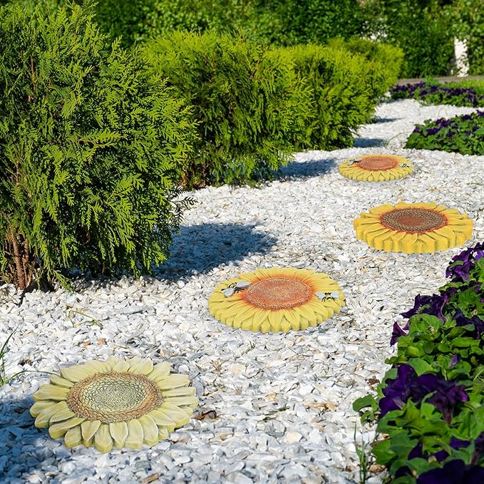 3 Pack Sunflower Cement Stepping Stone for Garden & Patio – 10 Inch Hand-Painted Outdoor/Indoor Decorative Paver, Durable & Weather-Resistant Yard Art, Vibrant Yellow Design