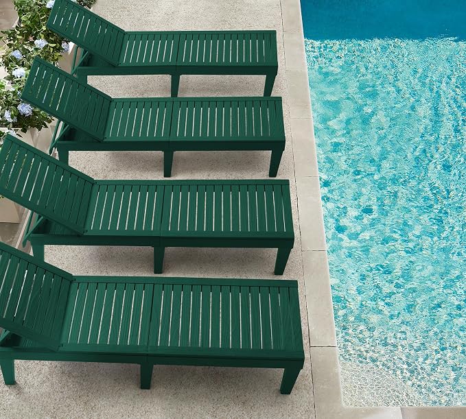 Nestl Sun Tanning Chair - Forest Green Chaise Lounge Chair Outdoor, Lightweight Pool Lounge Chairs Set of 6, Adjustable 5-Position Reclining Lawn Chair, Waterproof Beach Outdoor Lounge Chairs