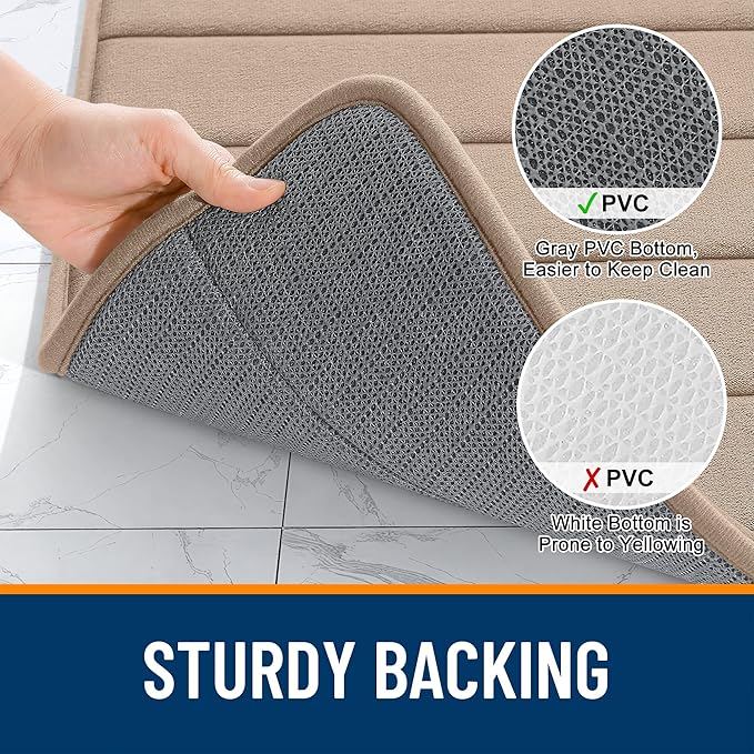 OLANLY Memory Foam Bath Mat 36x24, Super Soft Absorbent Bathroom Rugs, Quick Dry, Machine Washable Shower Floor Rugs, Bathmat Carpet, Bathroom Home Decor Accessories, Tan