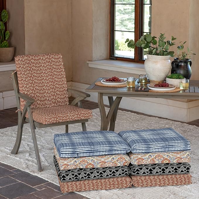 Arden 2-Pack Outdoor Patio Dining Chair Cushion, 20x44, Rain-Proof Seat Pad, Fade-Resistant Outdoor Cushion Rust Red Brushed Texture