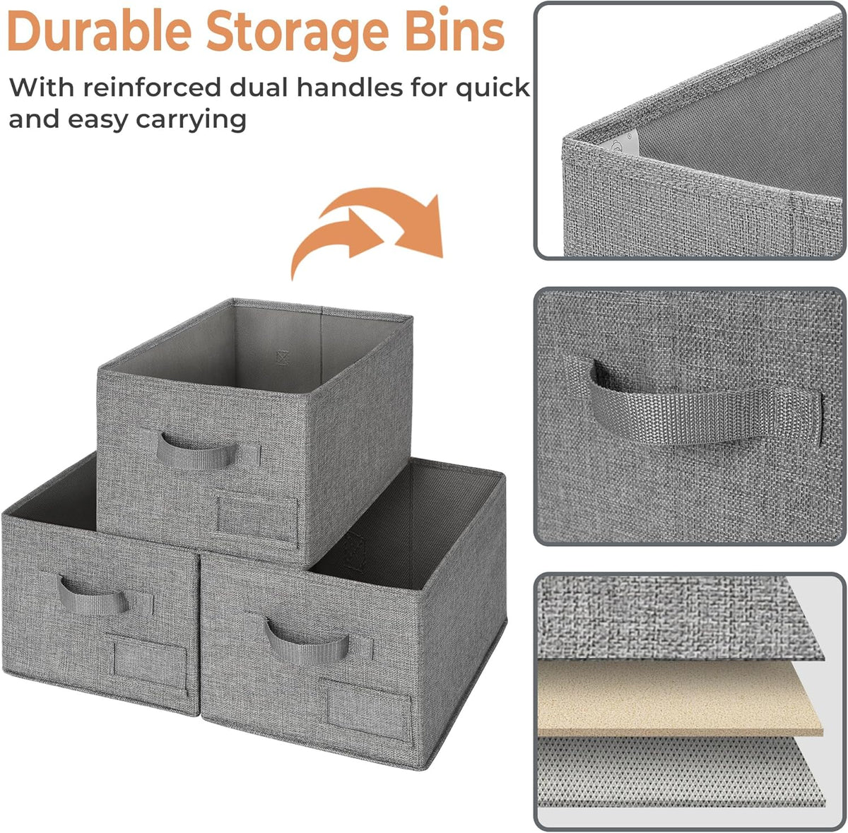 GRANNY SAYS Storage Bins for Shelves, Closet Bins with Label Holders, Fabric Storage Bin for Bedroom, Decorative Storage Containers for Organizing Living Room, Dark Gray, 3-Pack