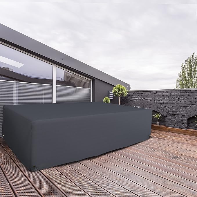 Covers & All Patio Sectional Sofa Set Cover 160 GSM PVC Emboss Fabric Outdoor Furniture Table and Chair Set Cover with Drawstring for Snug Fit (74" W x 74" D x 28" H, Grey)