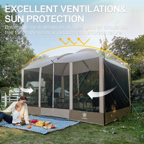 EVER ADVANCED Magnetic Screen House Room 11x9ft, Hands-Free Entry,Screenhouse with Sun Protection for Camping&Picnic, 11x9ftCamping Tent Canopy Shelter with Mesh, Brown