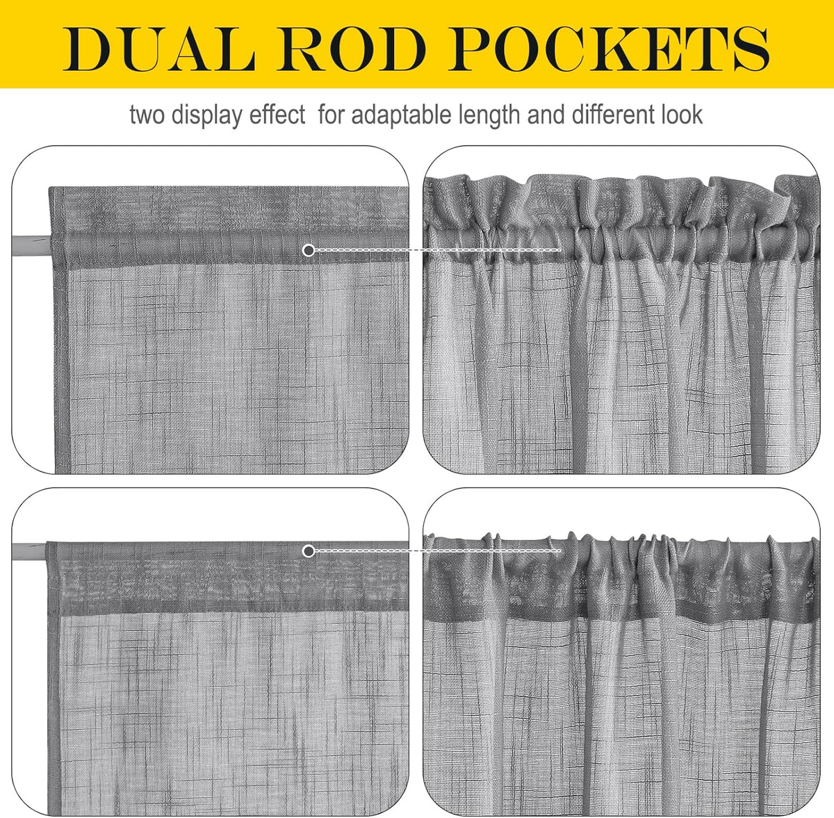 NICETOWN French Door Curtain with Bonus Tieback, Casual French Window Covering Sheer Drapes for Balcony 25 Inches Wide by 72 Inches Long, Front Back Door Shade for Bathroom, 1 PC, Dark Grey