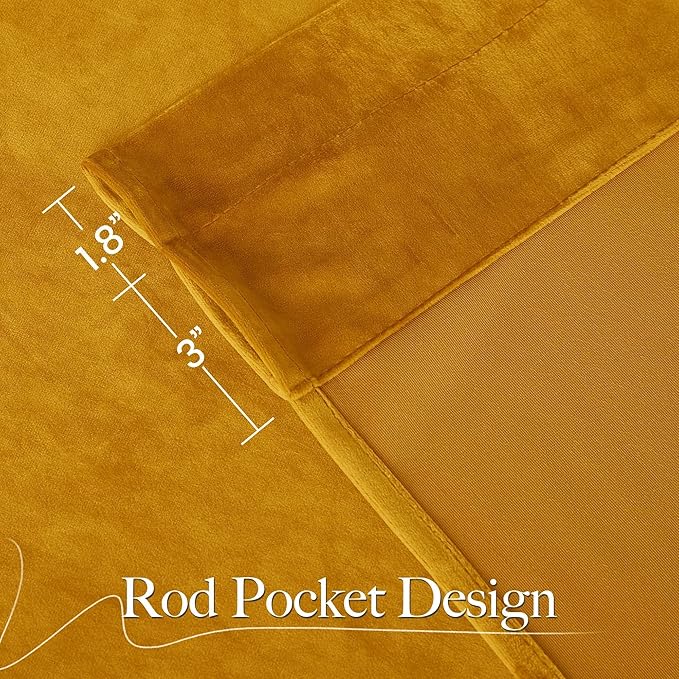 NICETOWN Yellowish Gold Velvet Curtains 108 inches Long, Bedroom Velvet Window