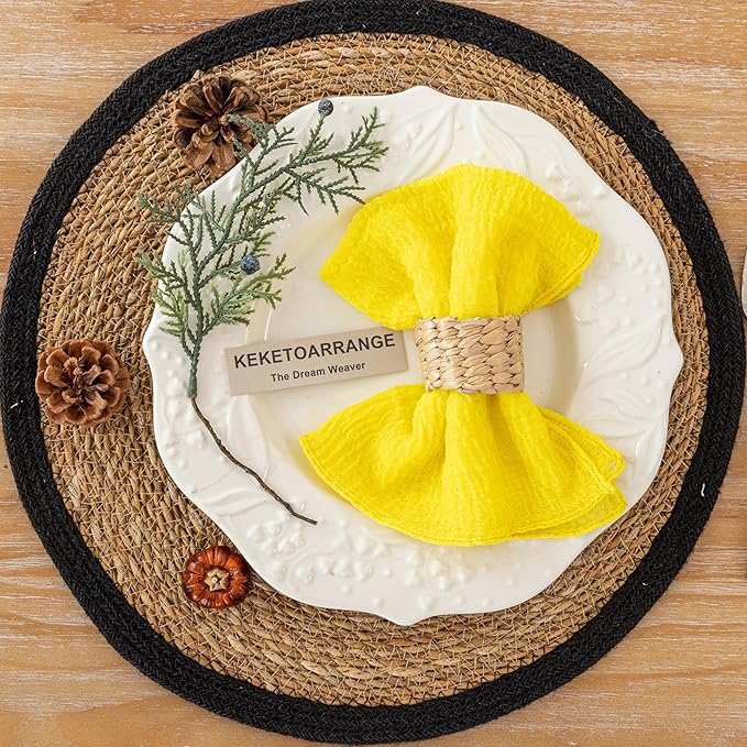 Cheesecloth Napkins 17x17 Inches Cloth Napkins Reusable Handmade Washable for Lunch Dinner Wedding Baby Shower Bridal Shower Party Rustic Boho Decorations Bulk Set of 10 Yellow