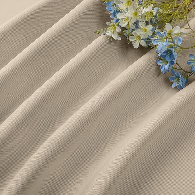 CUCRAF Light Beige Blackout Curtains 63 inch Length 2 Panels Set, Rod Pocket