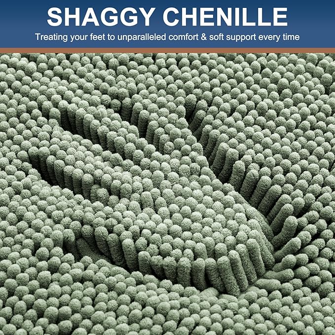 Smiry Luxury Chenille Bathroom Rugs 47x24, Extra Soft and Absorbent Shaggy Bath Mat, Machine Washable, Non-Slip Plush Carpet Runner for Tub, Shower, and Floor, Home Decor Accessories, Sage Green