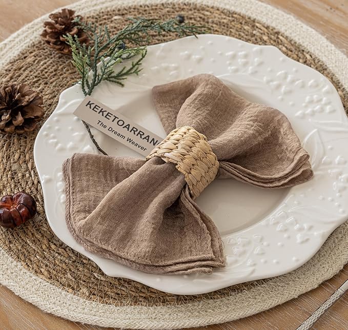 Cheesecloth Napkins 17x17 Inches Reusable Handmade Washable Table Napkins for Lunch Dinner Wedding Baby Shower Bridal Shower Party Rustic Boho Decorations Bulk Set of 6 Nude