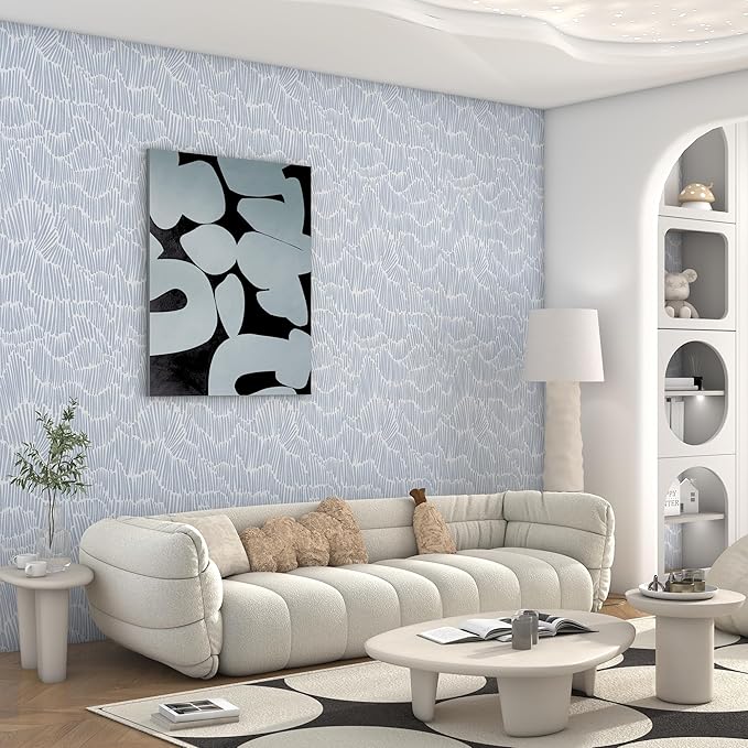 Theper Blue Wallpaper 17.3"×118" Modern Striped Peel and Stick Wallpaper Boho