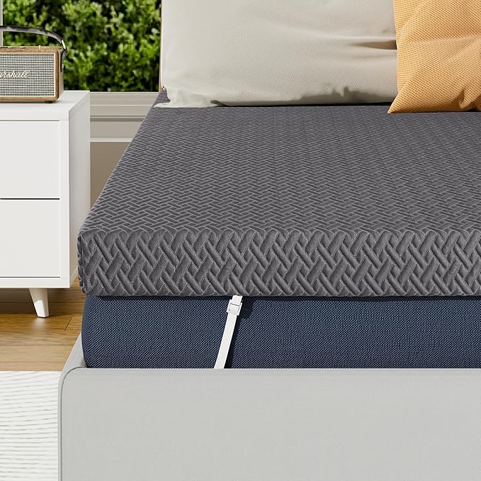 Memory Foam Mattress Topper Queen Size, 3 Inch Gel Infused Cooling Mattress Pad with Breathable Bamboo Cover, Pressure Relief & Machine Washable Bed Topper 60"x80" Black