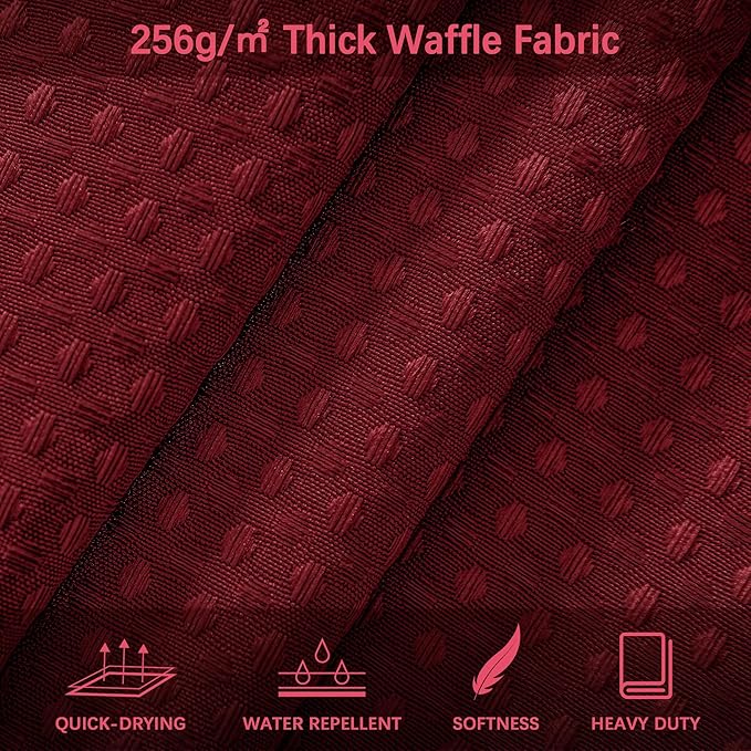 Stall Burgundy Fabric Shower Curtain - Waffle Textured Small Heavy Duty Cloth Shower Curtains for Bathroom, 256GSM Narrow Hotel Spa Luxury Bath Curtain Set with 6 Hooks (36Wx72H, Burgundy)