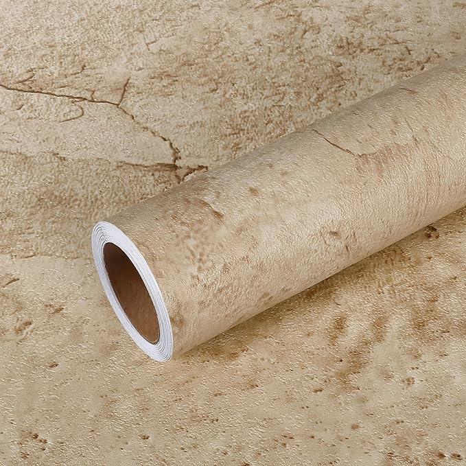 VEELIKE Aged Tan Concrete Wallpaper Peel and Stick Distressed Beige Limewash