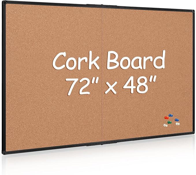Extra Large Cork Bulletin Board 72" X 48", Foldable Notice Pin Board