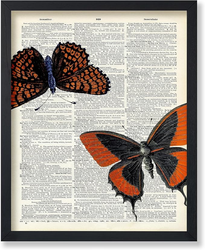 Poster Master Dictionary Art Poster - Butterflies Print - Moth Art - Butterfly Art - Insect Art - Gift for Men, Women & Animal Lover - Chic Decor for Living Room or Bedroom, 18x24 Unframed Wall Art