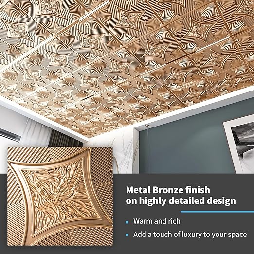 Art3d Drop Ceiling Tiles 24x24 in Bronze, 3D Wainscoting Panels Glue Up 2x2