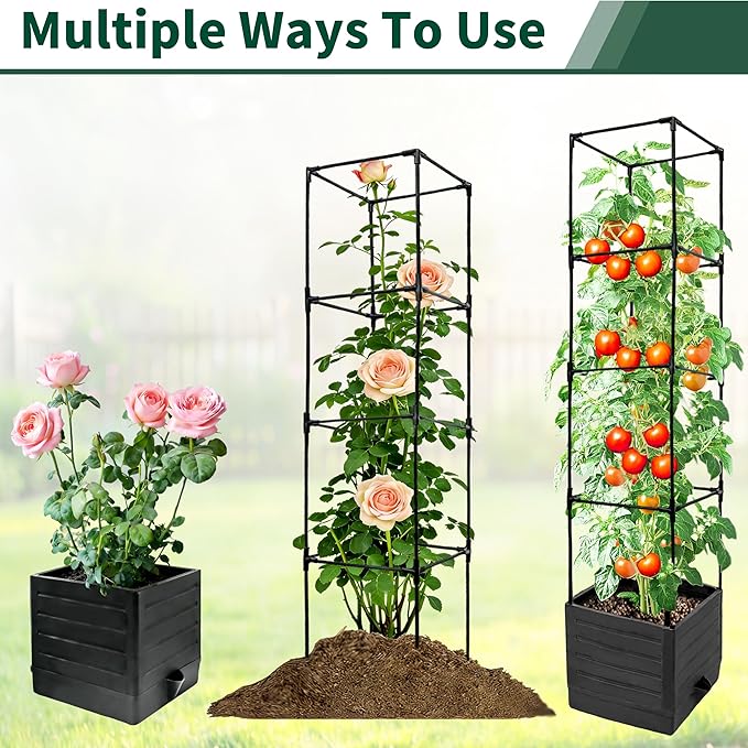 Tomato Planter with Trellis, 57 Inch Self-Watering Planter Box 2-Pack, Grey Planter with Metal Support for Outdoor Indoor Climbing Plants