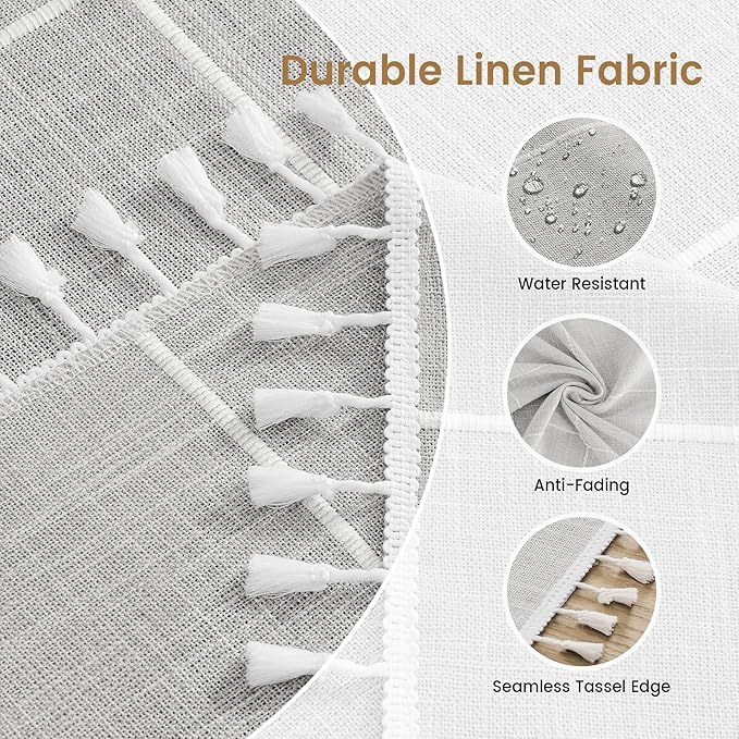 puredown® Plaid Square Tablecloth, Waterproof Cotton Linen Tablecloth with Tassel, Rustic Farmhouse Table Cloths for Kitchen Dining Outdoor, 55"x55",4 Seats, Gray